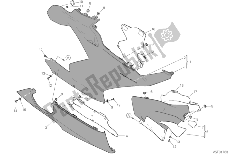 All parts for the Fairing, Rh of the Ducati Superbike Panigale V4 S USA 1100 2019